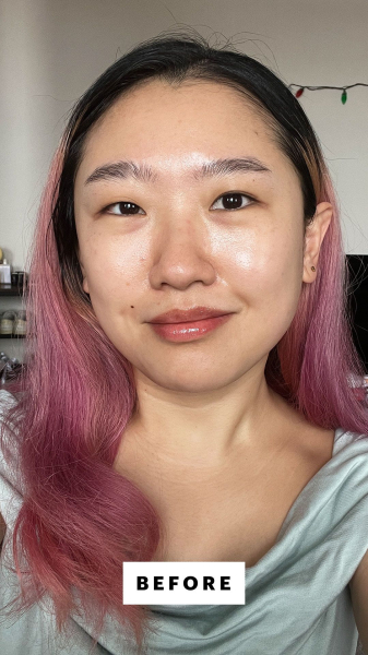 Sarah Han before applying Armani Beauty Luminous Silk Foundation
