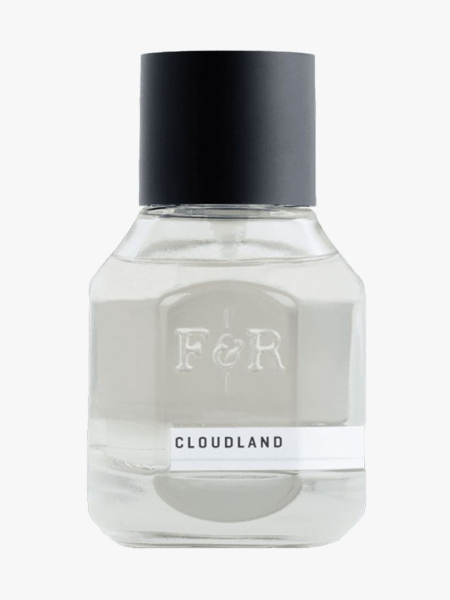 Bottle of Fulton & Roarke Cloudland with black cap on light gray background