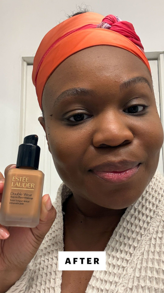 Allure editor in chief Jessica Cruel after applying Este Lauder Double Wear StayinPlace Foundation